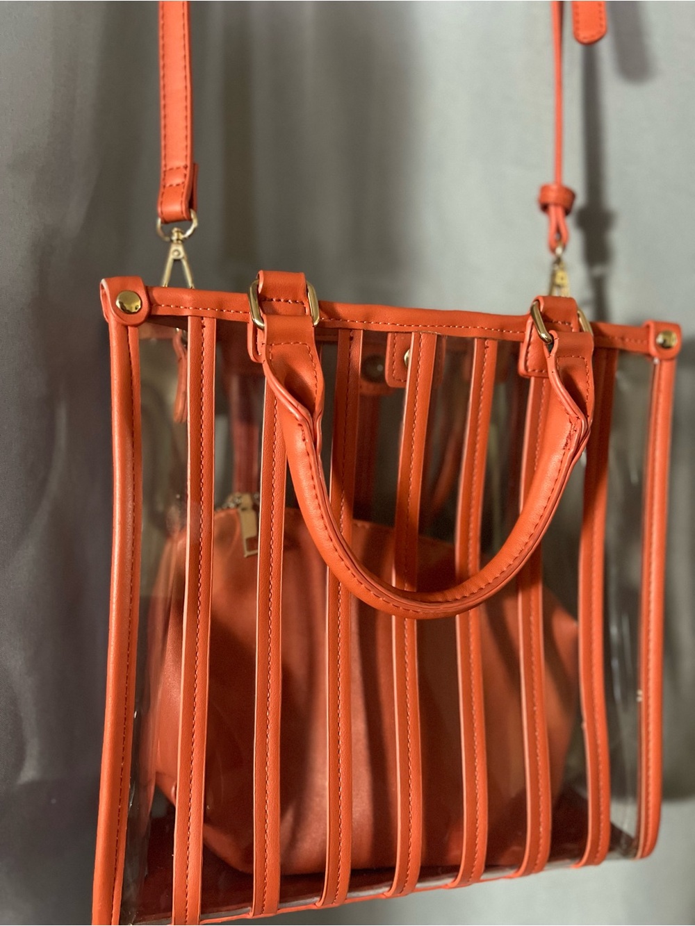 Clear Stripe Tote with zipper pouch 9.5inX9.5in